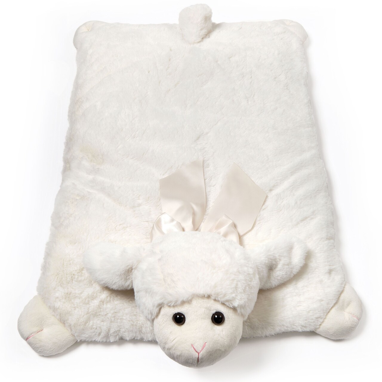 Bearington Baby Lamby Tummy Time Mat - 30" x 23" Lamb Plush Infant Play Rug - Soft Velour Belly Mat - Blanket for Floor Tummy Time - Sleep Pillow - Sheep Nursery Decor